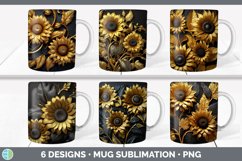 Bundle of six Black and Gold Sunflowers Mug Wrap designs.