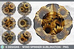 Bundle of six Black and Gold Sunflowers Wind Spinner designs.