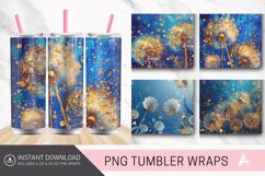 3D Golden And Blue Glitter Dandelions Tumbler wrap Product Image 1