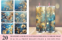 3D Golden And Blue Glitter Dandelions Tumbler wrap Bundle Product Image 1