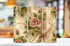 seamless graduation rose tumbler, vintage floral tumbler wrap, antique pink rose design, diploma motif tumbler wrap, 20oz skinny tumbler wrap, tapered seamless tumbler design, straight tumbler wrap png, graduation vintage floral design, seamless antique t