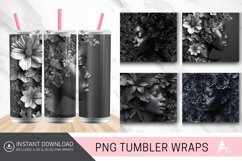 3D Gray Floral Black Woman Tumbler wrap Product Image 1