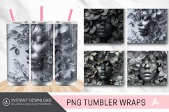 3D Gray Floral Black Woman Tumbler wrap Product Image 1