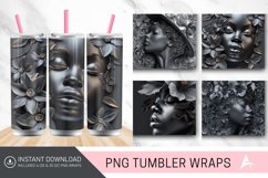 3D Gray Floral Black Woman Tumbler wrap Product Image 1