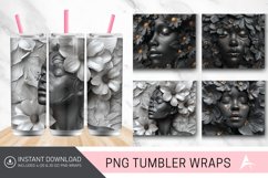 3D Gray Floral Black Woman Tumbler wrap Product Image 1