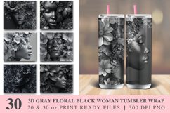 3D Gray Floral Black Woman Tumbler wrap Bundle Product Image 1