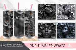 3D Gray Floral Black Woman Tumbler wrap Product Image 1