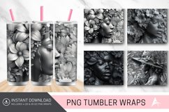 3D Gray Floral Black Woman Tumbler wrap Product Image 1