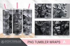 3D Gray Floral Black Woman Tumbler wrap Product Image 1