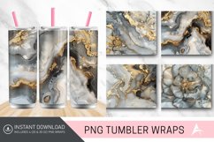 3D Gray White And Gold Alcohol Ink Tumbler wrap Product Image 1