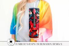 woman holding a tumbler with 3d guitar wrap