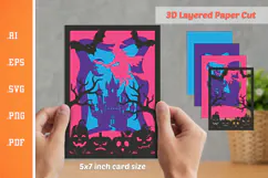 Halloween Card - 3D Layered Paper Cut SVG Product Image 1