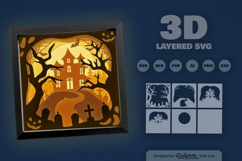 3D Halloween Haunted House Layered Papercut Product Image 3