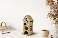 Halloween House Lantern - Laser Cut - Haunted Pumpkin House Product Image 2
