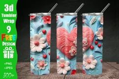 3D Heart Floral Tumbler Wrap, 3D Embroidered Heart Tumbler, 3D Floral Tumbler Wrap, Flower Tumbler Wrap PNG, 3D Embroidered Flowers 20 oz Tumbler, Full Wrap Tumbler