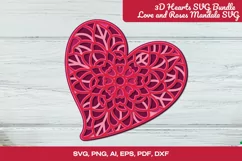 3D Hearts SVG | Love and Roses Mandala SVG | Valentine SVG Product Image 1