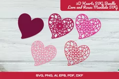 3D Hearts SVG | Love and Roses Mandala SVG | Valentine SVG Product Image 2