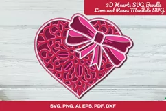 3D Hearts SVG | Love and Roses Mandala SVG | Valentine SVG Product Image 1