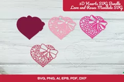 3D Hearts SVG | Love and Roses Mandala SVG | Valentine SVG Product Image 2