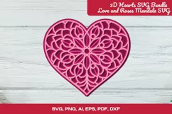 3D Hearts SVG | Love and Roses Mandala SVG | Valentine SVG Product Image 1