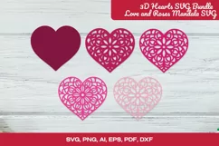 3D Hearts SVG | Love and Roses Mandala SVG | Valentine SVG Product Image 2