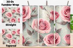 seamless herbarium rose tumbler, dried floral tumbler wrap, pink label rose design, botanical specimen tumbler wrap, 20oz skinny tumbler wrap, tapered seamless tumbler design, straight tumbler wrap png, Victorian scientific design, seamless dried tumbler 