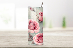 seamless herbarium rose tumbler, dried floral tumbler wrap, pink label rose design, botanical specimen tumbler wrap, 20oz skinny tumbler wrap, tapered seamless tumbler design, straight tumbler wrap png, Victorian scientific design, seamless dried tumbler 