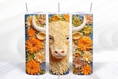 3D Highland Cow 20 oz Skinny Tumbler Wrap Sublimation Design