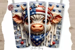 3D Patriotic Highland Cow Tumbler Wrap PNG Product Image 1