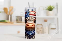 3D Patriotic Highland Cow Tumbler Wrap PNG Product Image 2