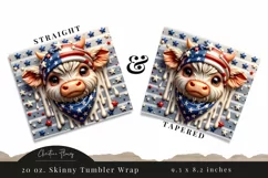 3D Patriotic Highland Cow Tumbler Wrap PNG Product Image 3
