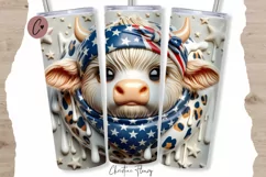 3D Highland Cow Patriotic Tumbler Wrap PNG Product Image 1