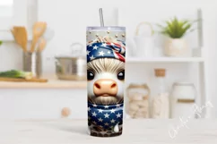 3D Highland Cow Patriotic Tumbler Wrap PNG Product Image 2