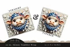 3D Highland Cow Patriotic Tumbler Wrap PNG Product Image 3