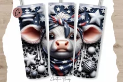 3D Patriotic Highland Cow Tumbler Wrap PNG Product Image 1