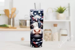 3D Patriotic Highland Cow Tumbler Wrap PNG Product Image 2