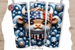 3D Patriotic Highland Cow Tumbler Wrap PNG Product Image 1