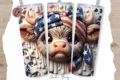 3D Highland Cow Patriotic Tumbler Wrap PNG Product Image 1