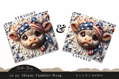 3D Highland Cow Patriotic Tumbler Wrap PNG Product Image 3
