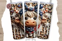 3D Patriotic Highland Cow Tumbler Wrap PNG Product Image 1