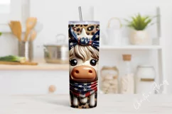 3D Patriotic Highland Cow Tumbler Wrap PNG Product Image 2