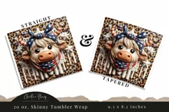 3D Patriotic Highland Cow Tumbler Wrap PNG Product Image 3