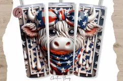 3D Highland Cow Patriotic Tumbler Wrap PNG Product Image 1