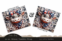 3D Highland Cow Patriotic Tumbler Wrap PNG Product Image 3