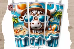 3D Highland Cow Beach Tumbler Wrap PNG Product Image 1