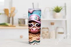 3D Beach Highland Cow Tumbler Wrap PNG Product Image 2