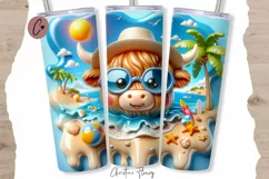 3D Highland Cow Summer Tumbler Wrap PNG Product Image 1