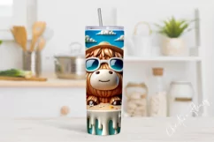 3D Beach Highland Cow Tumbler Wrap PNG Product Image 2