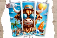3D Summer Highland Cow Tumbler Wrap PNG Product Image 1