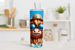 3D Summer Highland Cow Tumbler Wrap PNG Product Image 2